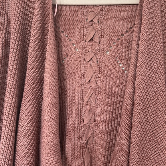 Pink Rose Loose Knit Asymmetrical open front cardigan Dusty Rose women’s Medium - Picture 4 of 14